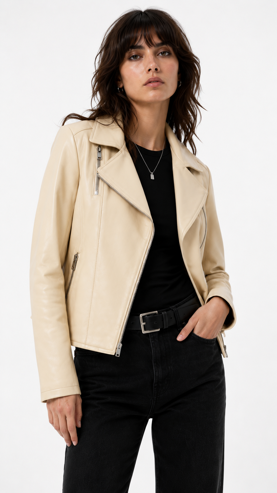 Beige Lamb Leather Jacket for Women