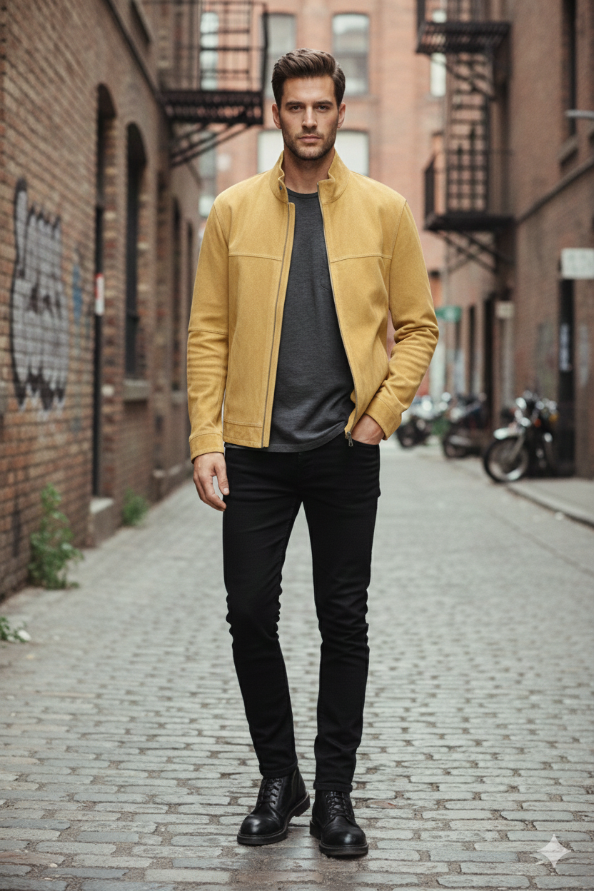 TWO-COLOR MEN'S ELEGANT LEATHER JACKET