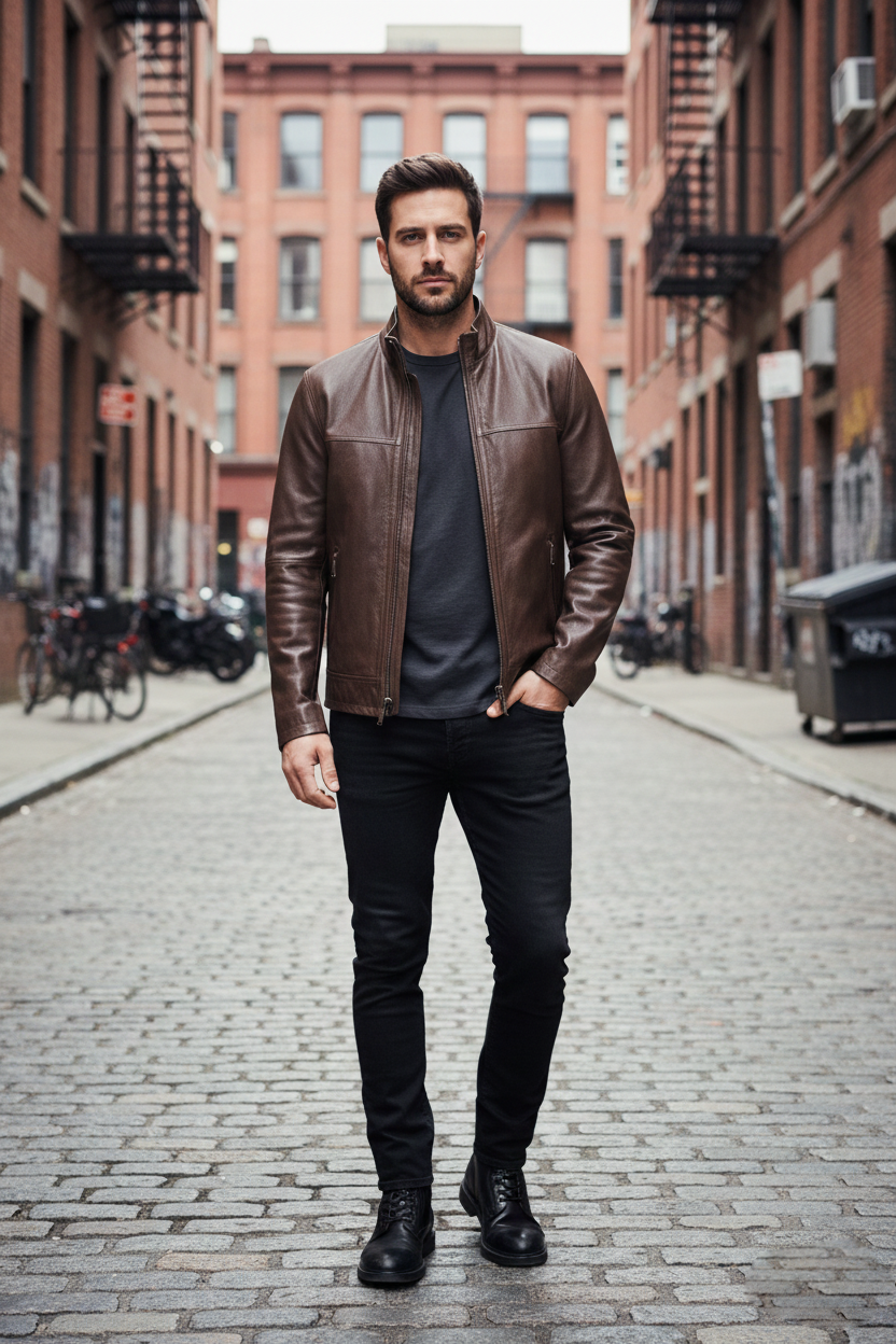 Reversible Lamb Leather and Suede Dark Brown Jacket for Men