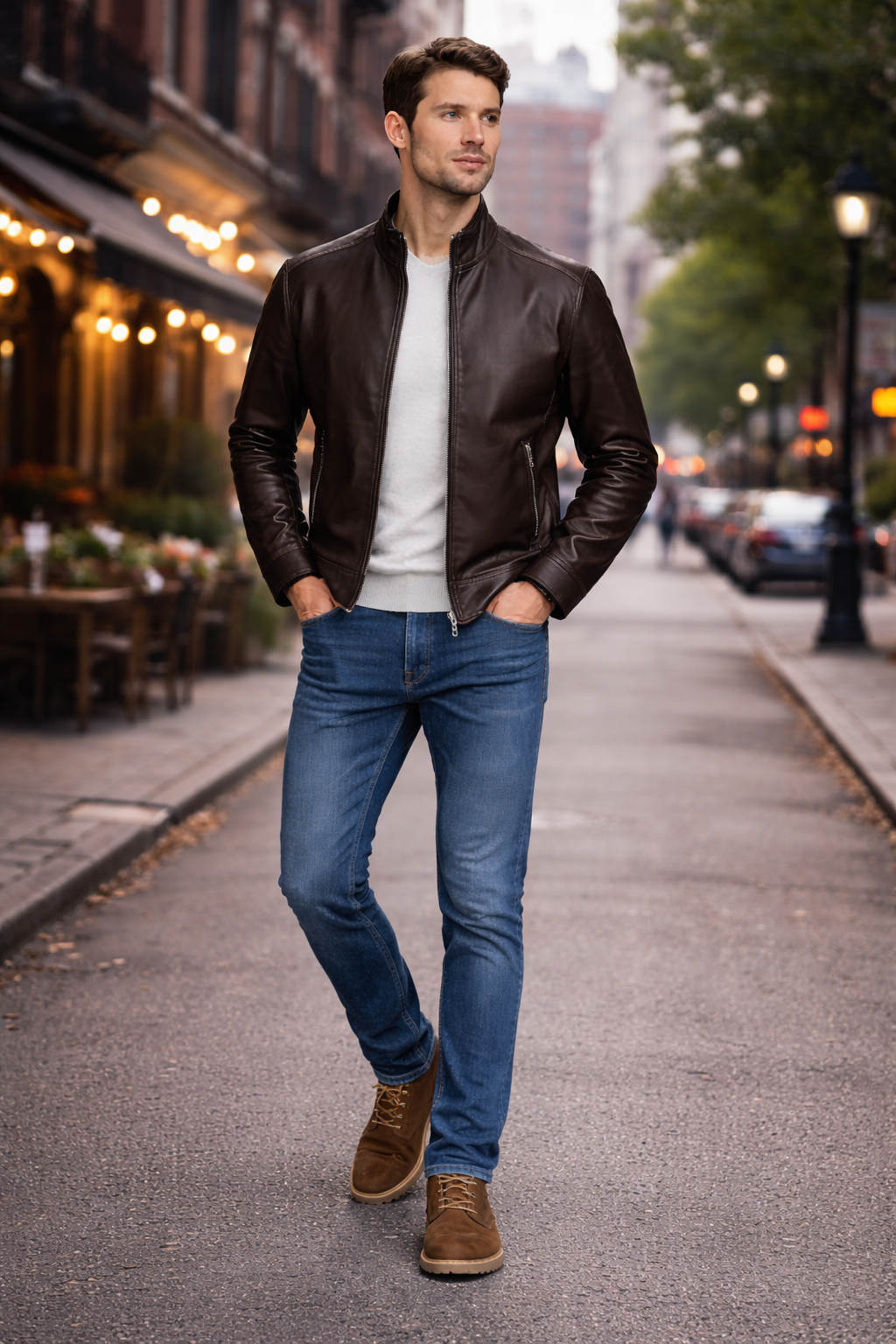 Reversible Lamb Leather Suede Drak Brown Jacket for Men