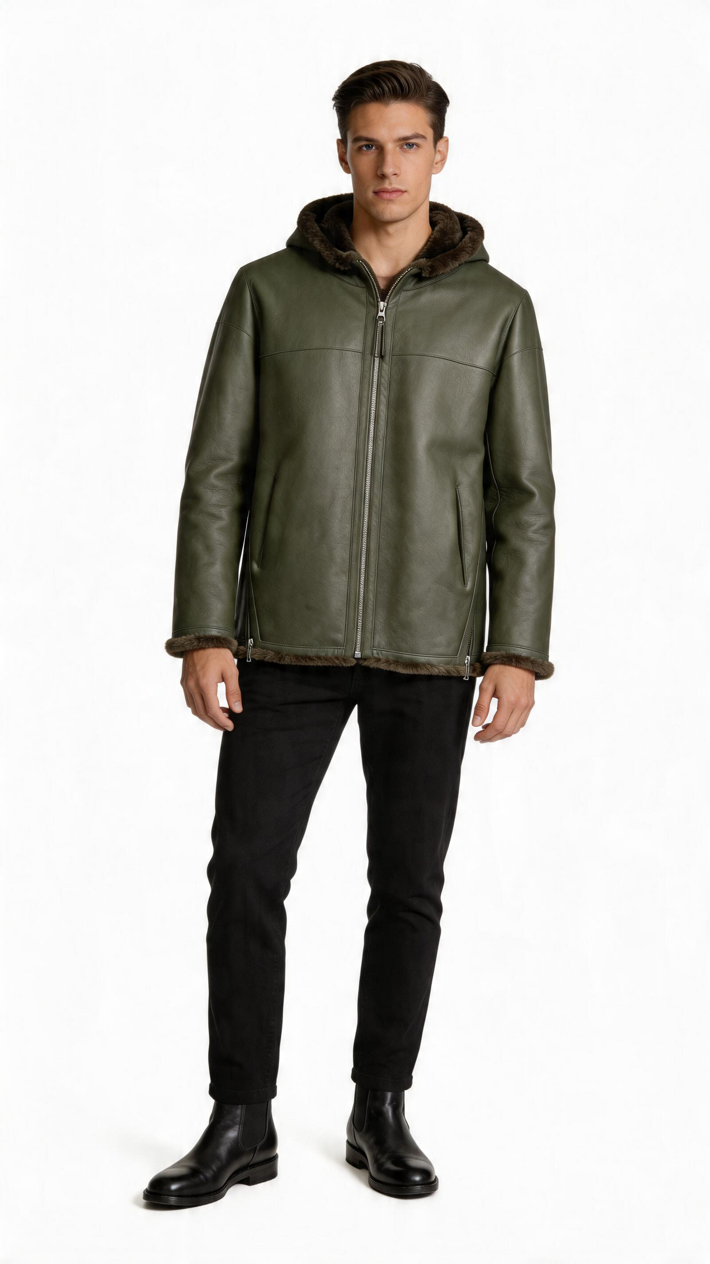 Reversible Lamb Fur and Leather Jacket for Men