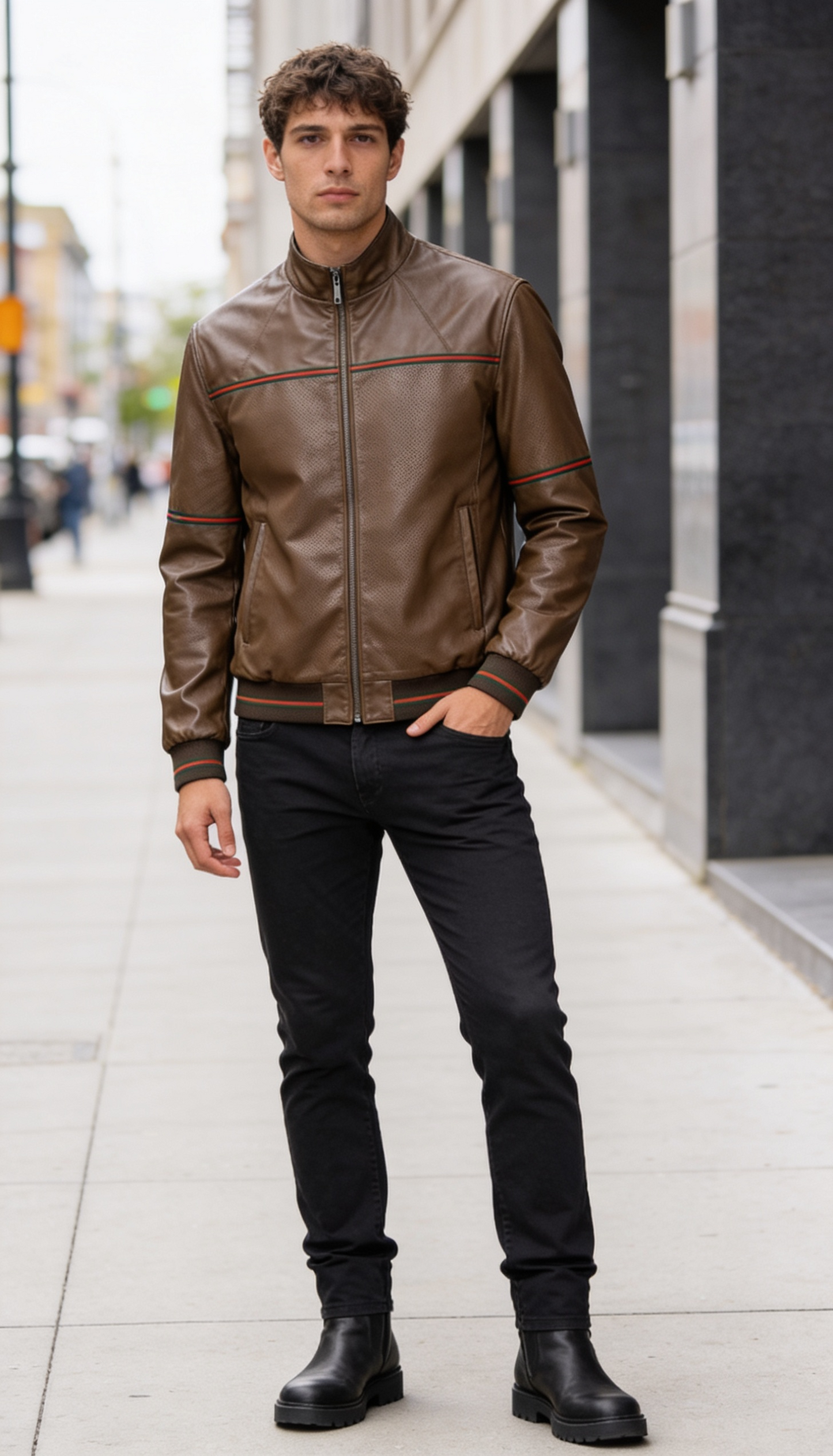 Reversible Lamb Leather Brown Leather Jacker for Men