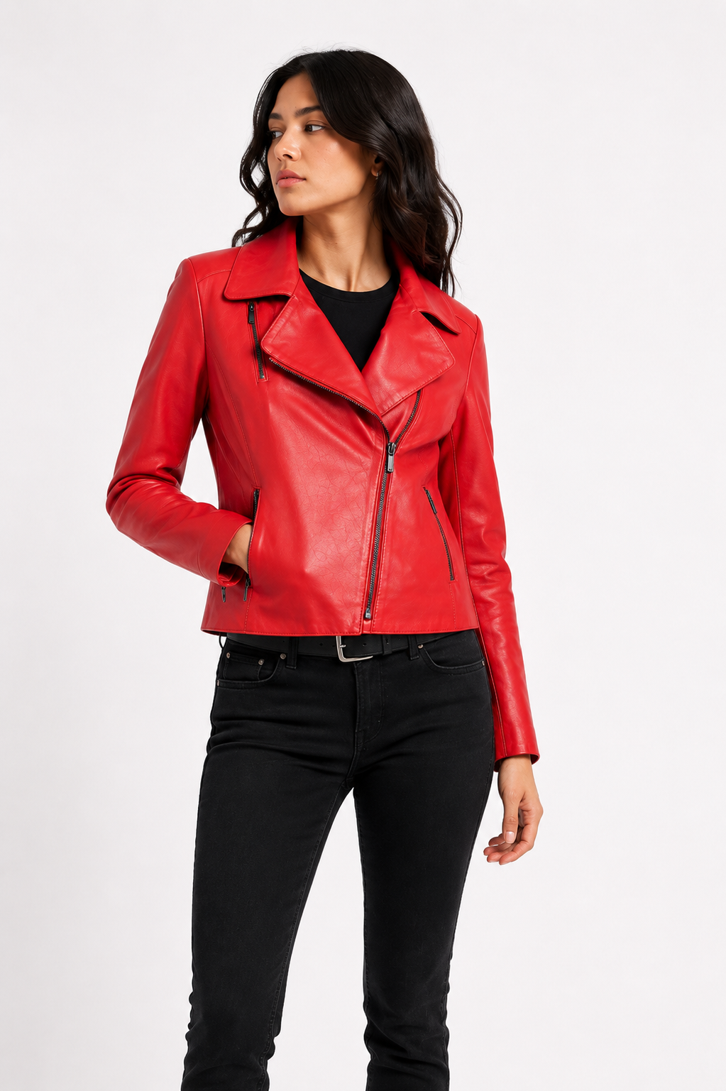 Lamb Leather Red Jacket for Women