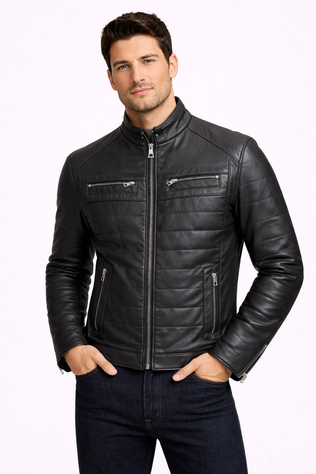 Lamb Leather Black Leather Jacket for Men