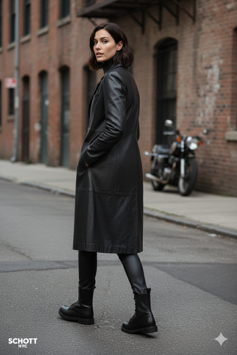 Black Long Lamb Leather Jacket for Women