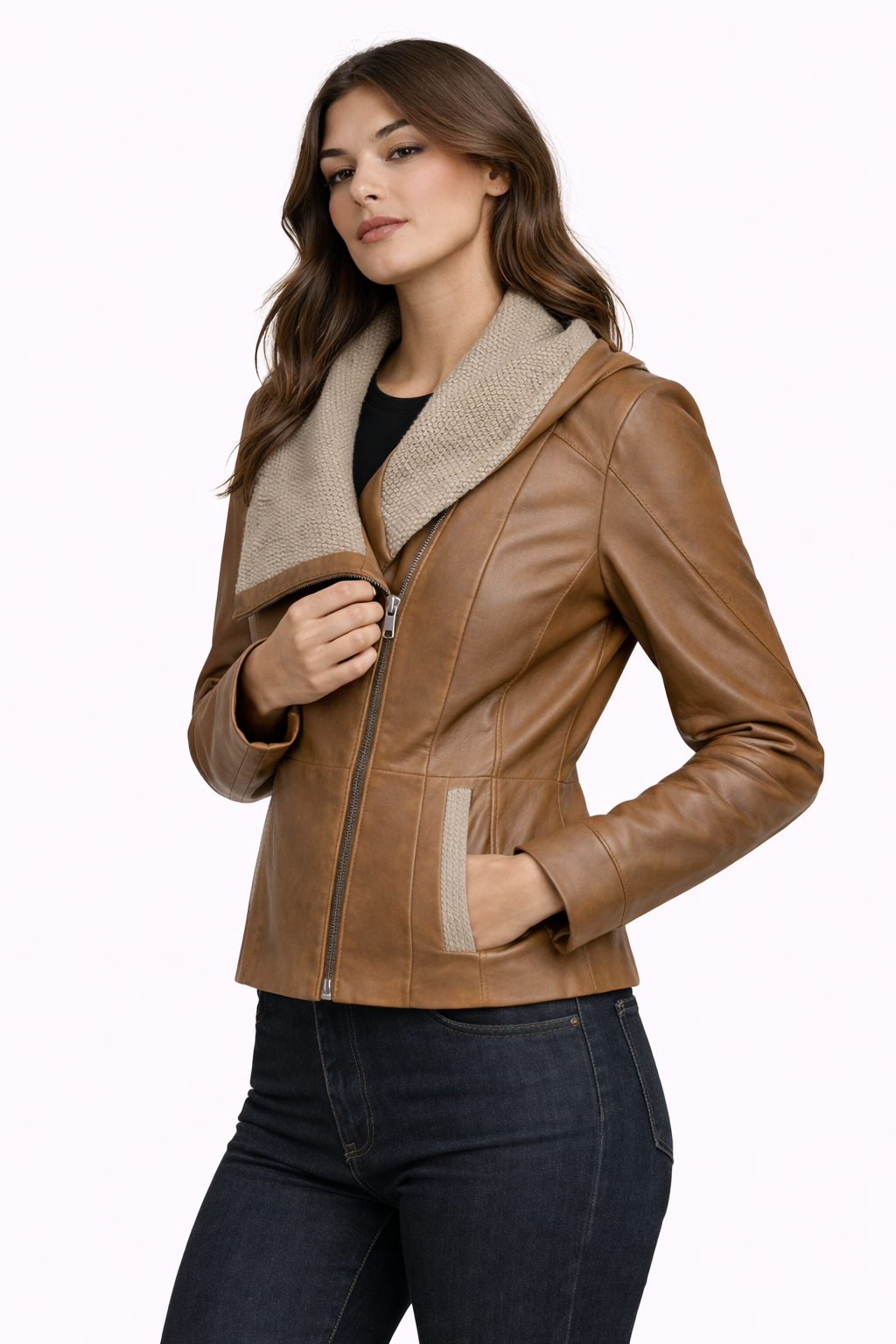 Lamb Leather Brown Leather Jacket for Women