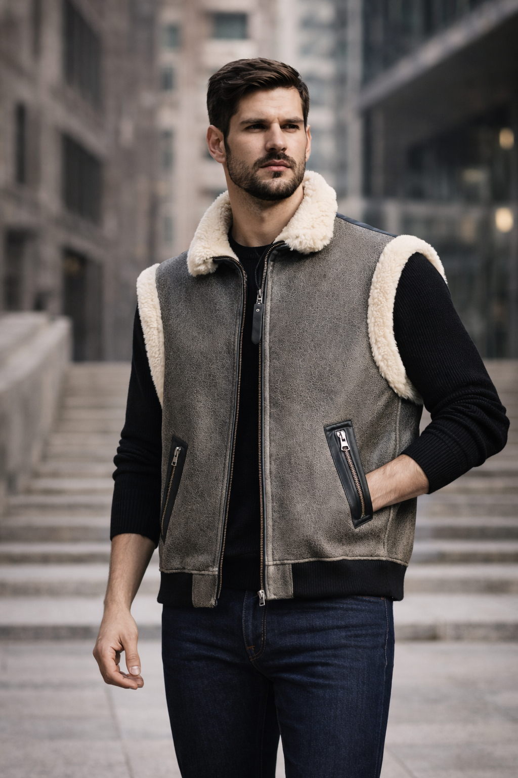 Lamb Leather Fur Waistcoat for Men