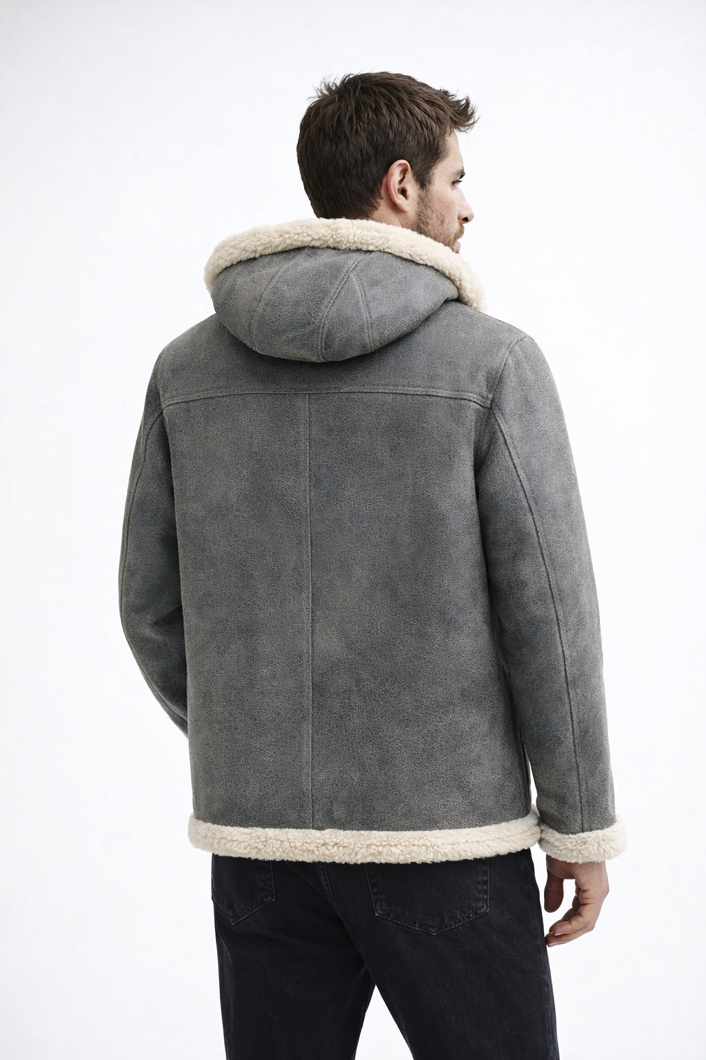 Grey Fur Leather Jacket for Men