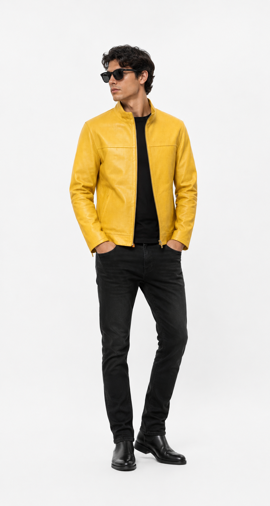 Reversible Yellow and Brown Leather Jacket for Men