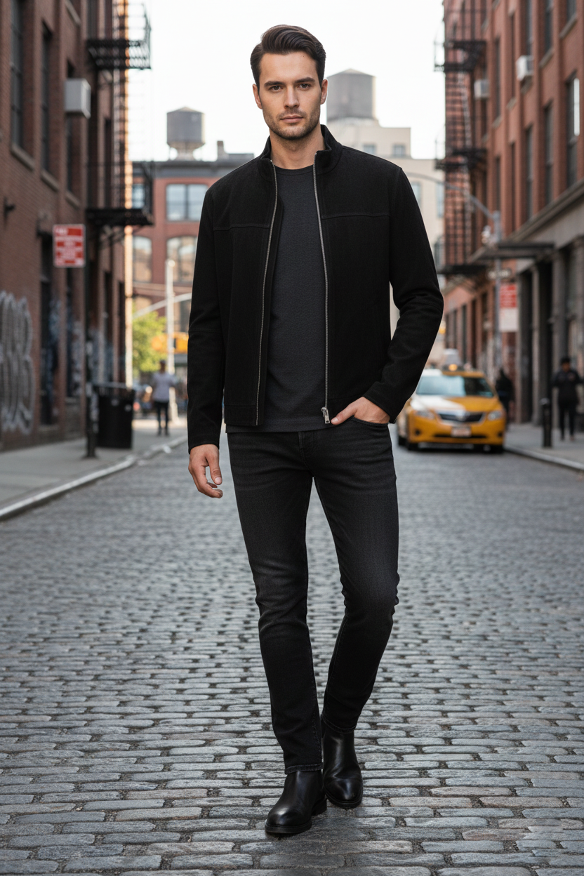 BLACK SUEDE MEN'S LEATHER JACKET