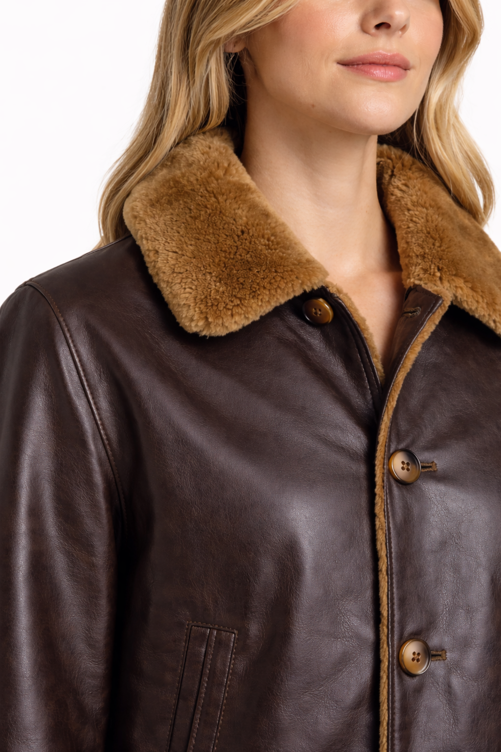 WOMEN'S FUR-LINED BROWN LEATHER JACKET