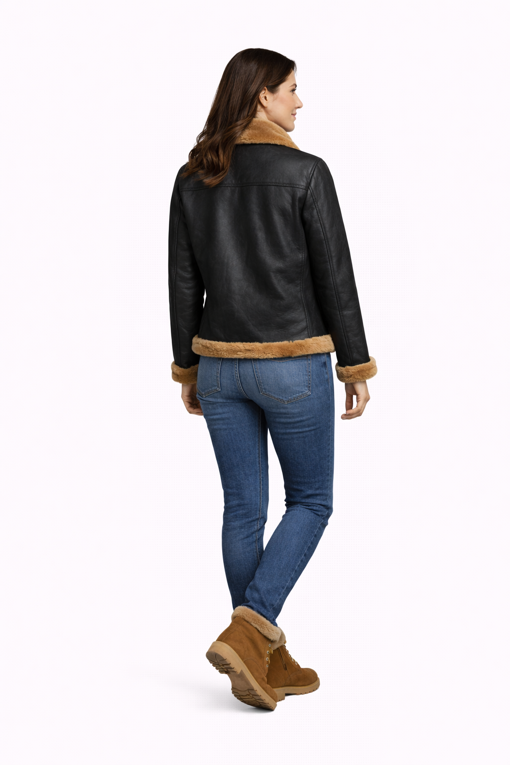 Dark Brown Lamb Fur Leather Jacket for Women