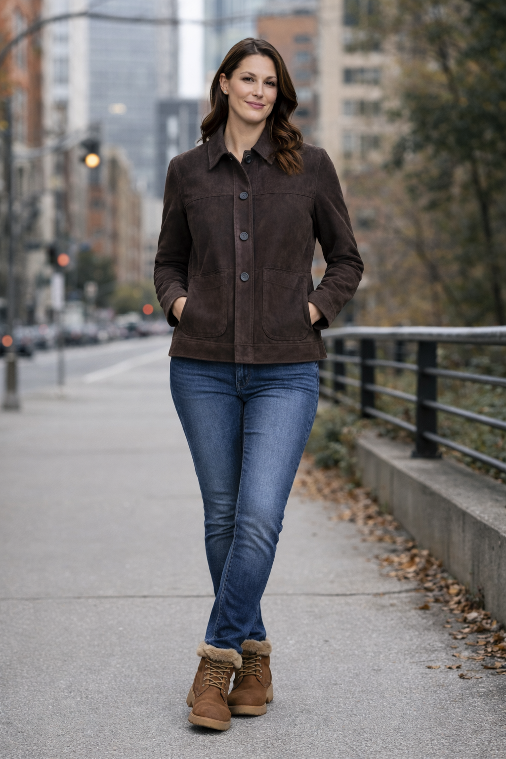 Lamb Leather Suede Dark Brown Jacket for Women