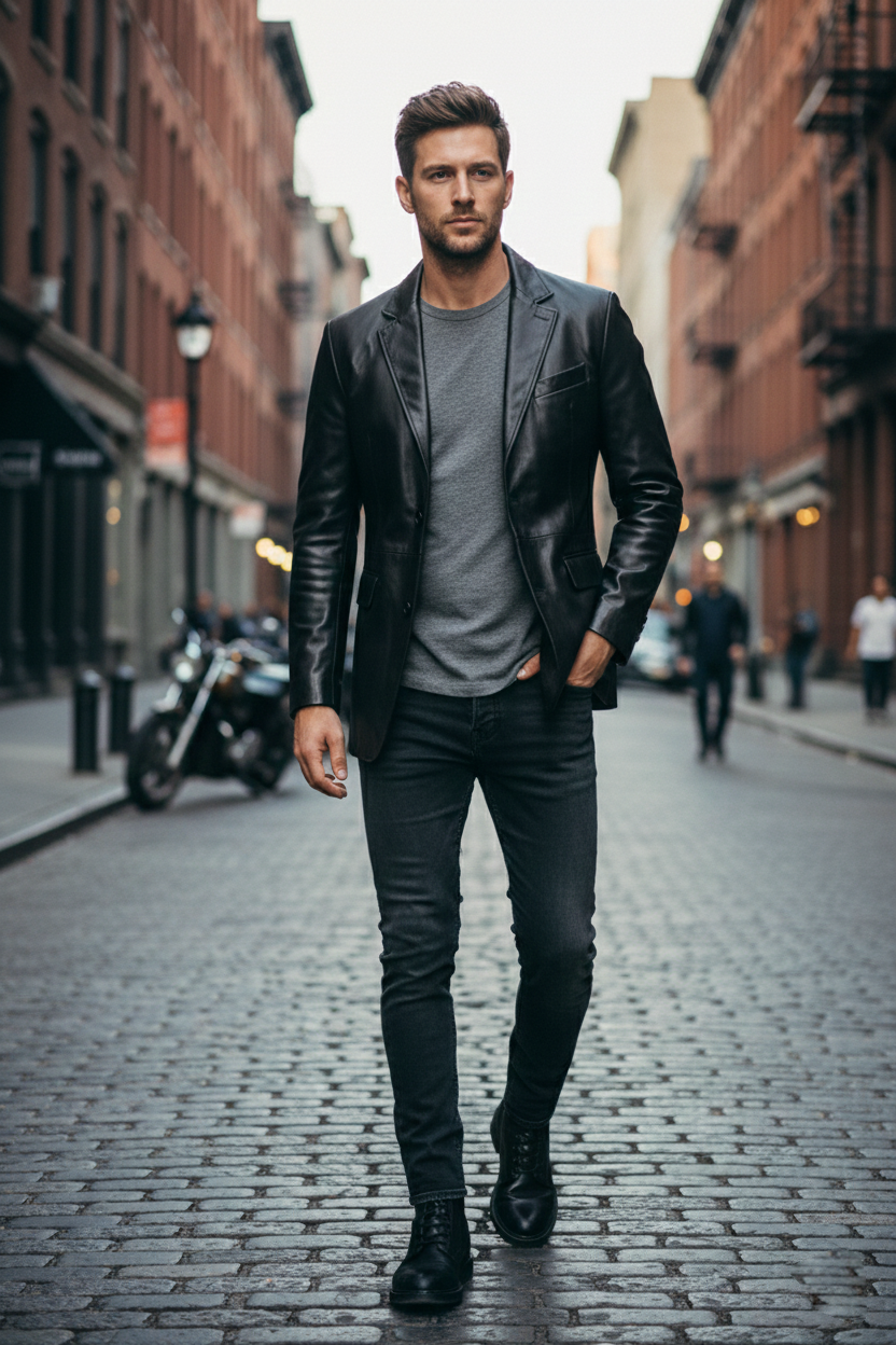 TALL MEN'S BLACK GENUINE LEATHER JACKET
