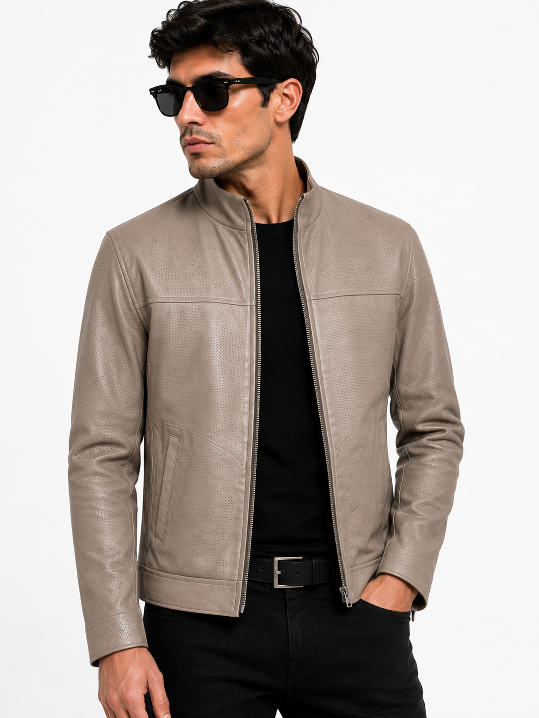 Reversible Dark Brown and Beige Suede Leather Jacker for Men