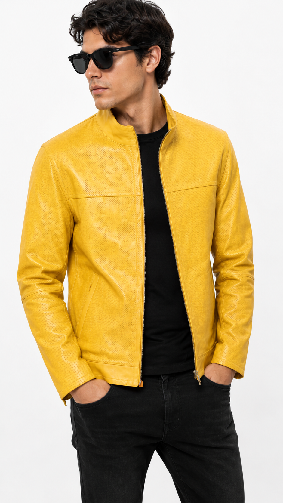 Reversible Yellow and Brown Leather Jacket for Men