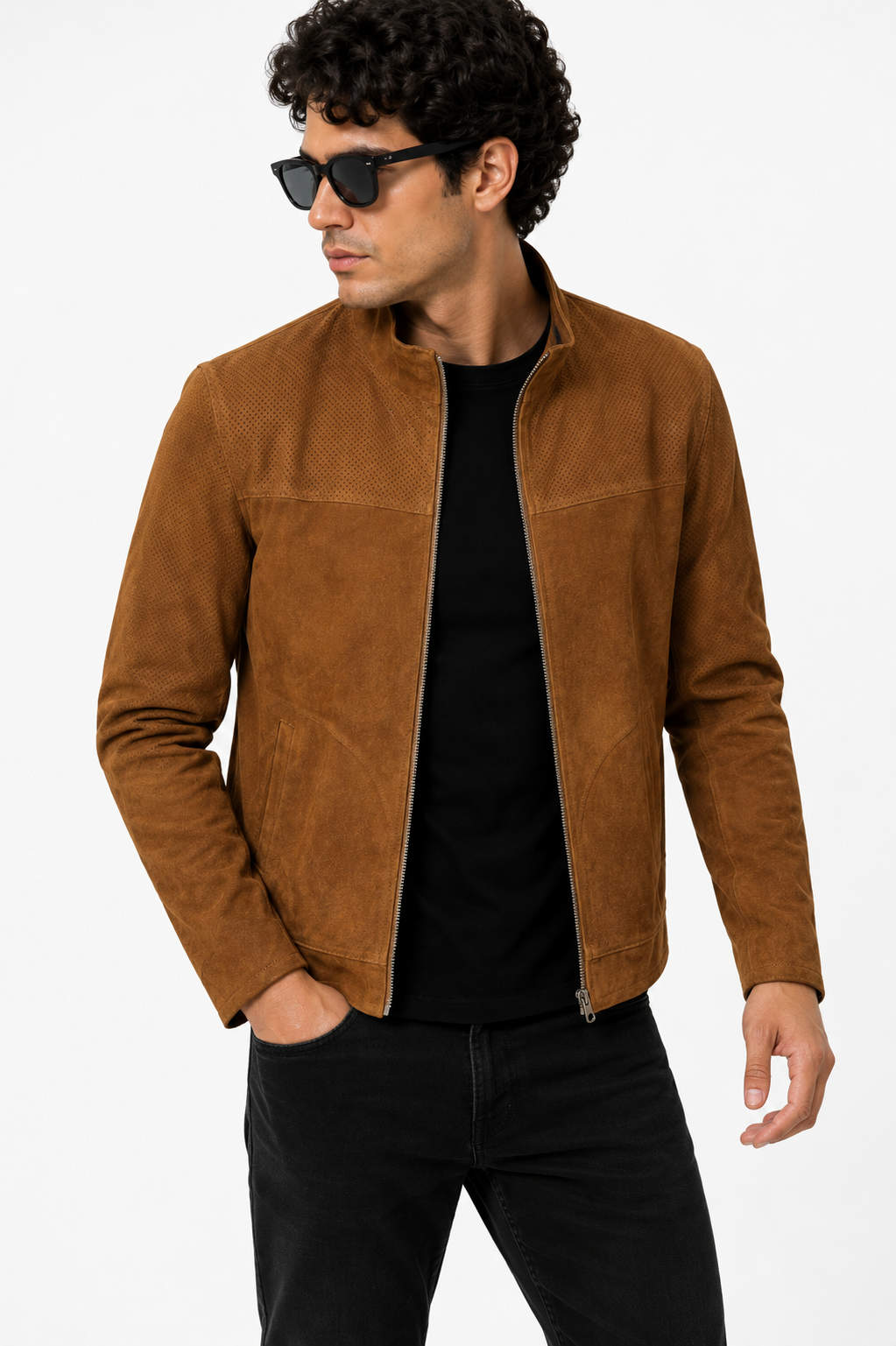Reversible Brown and Black Suede Leather Jacket for Men