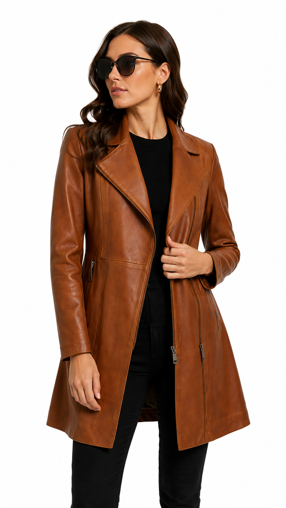 Brown Leather Long Jacket for Women