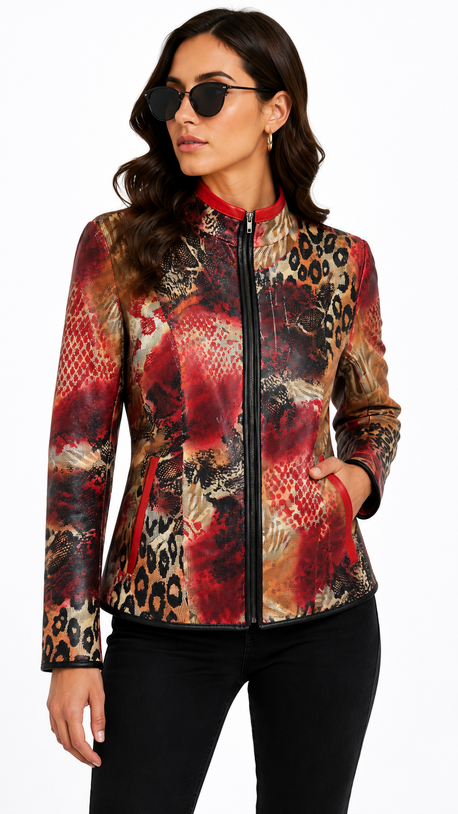 Reversible Red and Colorful Leather Jacket for Women