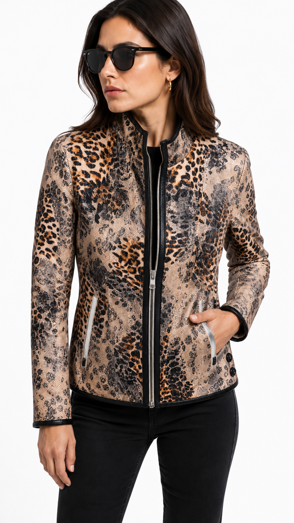 Reversible White and Colorful Leather Jacket for Women
