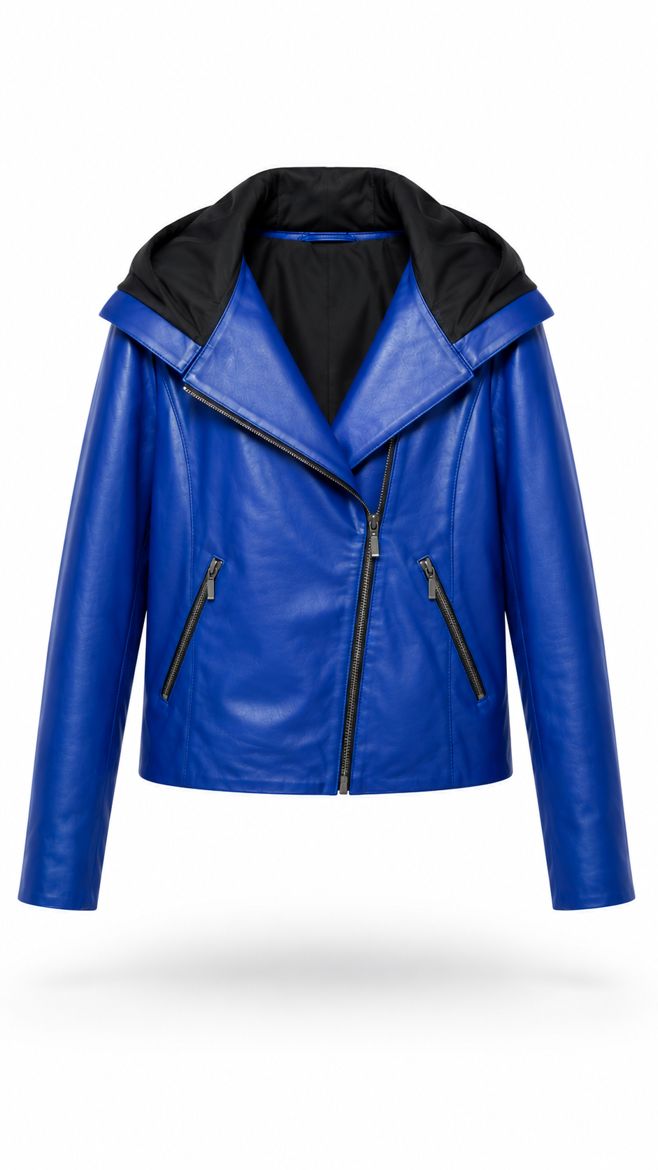 Blue Lamb Leather Hooded Jacket for Women