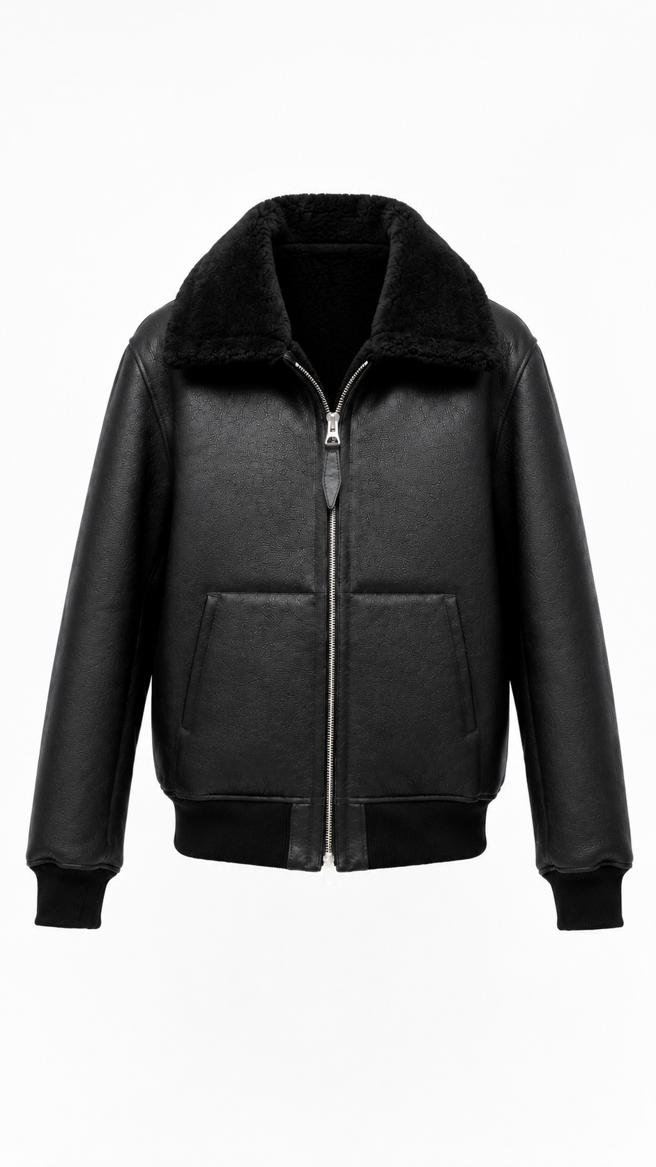 Lamb Fur Black Leather Jacket for Men