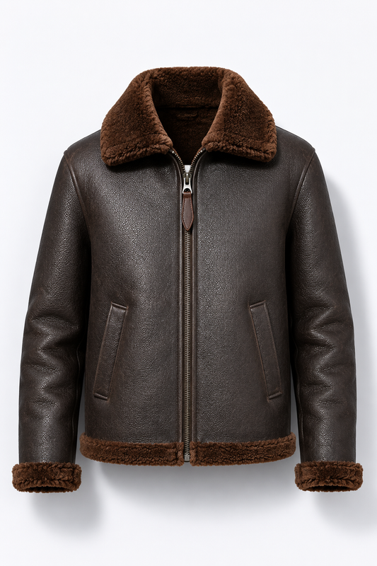 Lamb Fur Brown Leather Jacket for Men