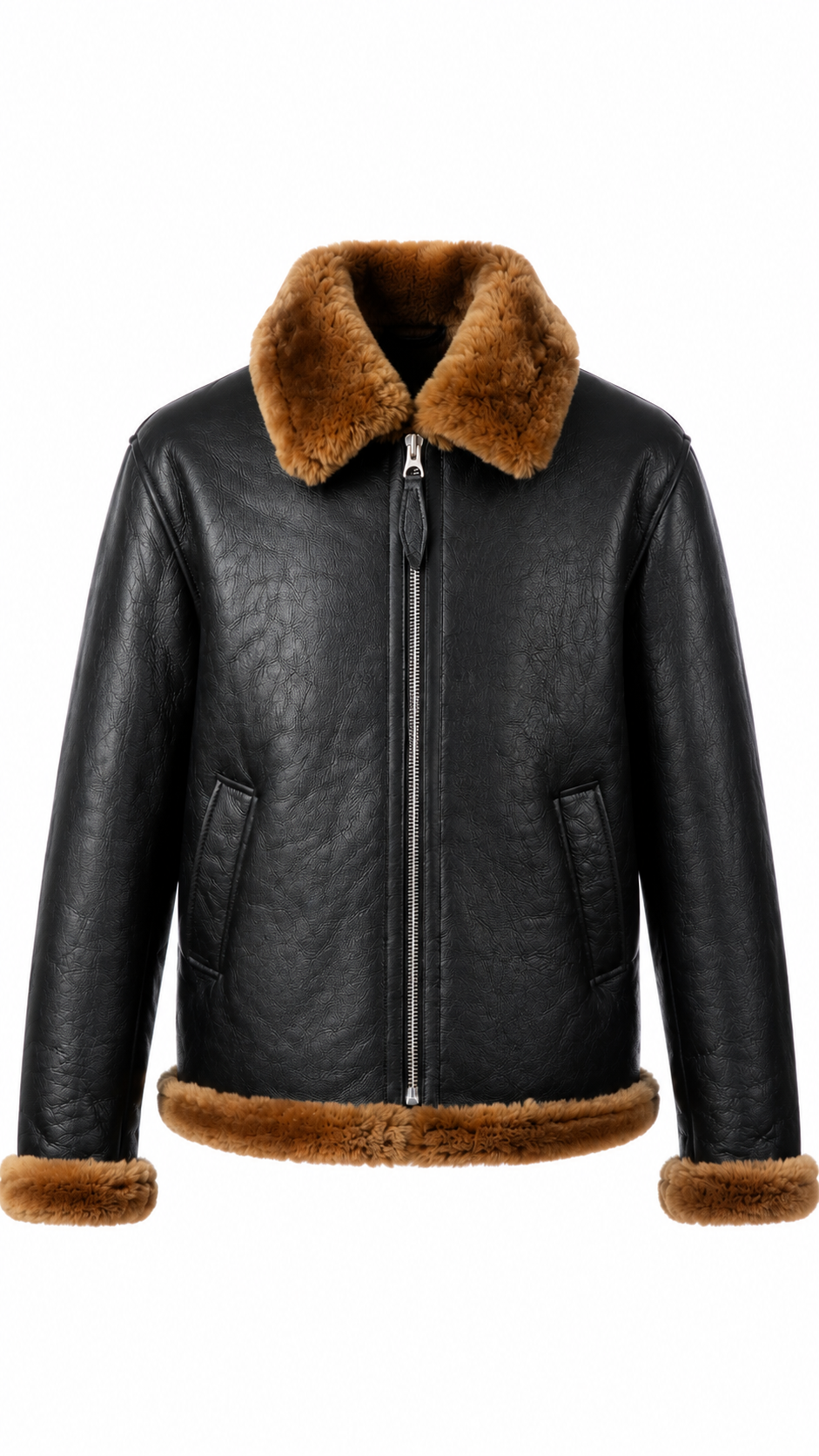 Lamb Leather Fur Black Jacket for Men