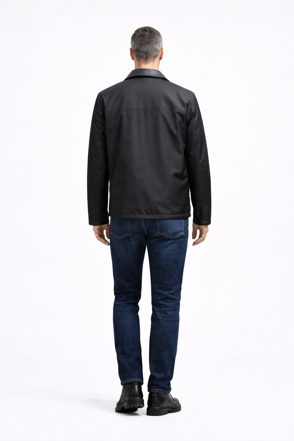 Reversble Lamb Leather and Windproof Fabric Black Jacket for Men