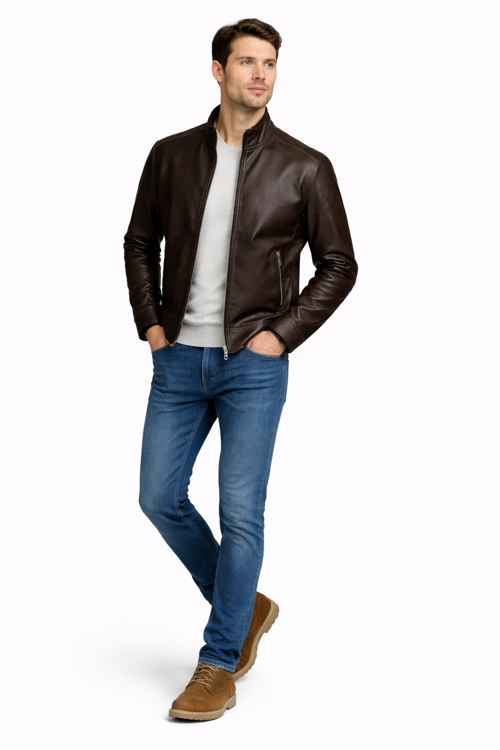 Reversible Lamb Leather Suede Drak Brown Jacket for Men