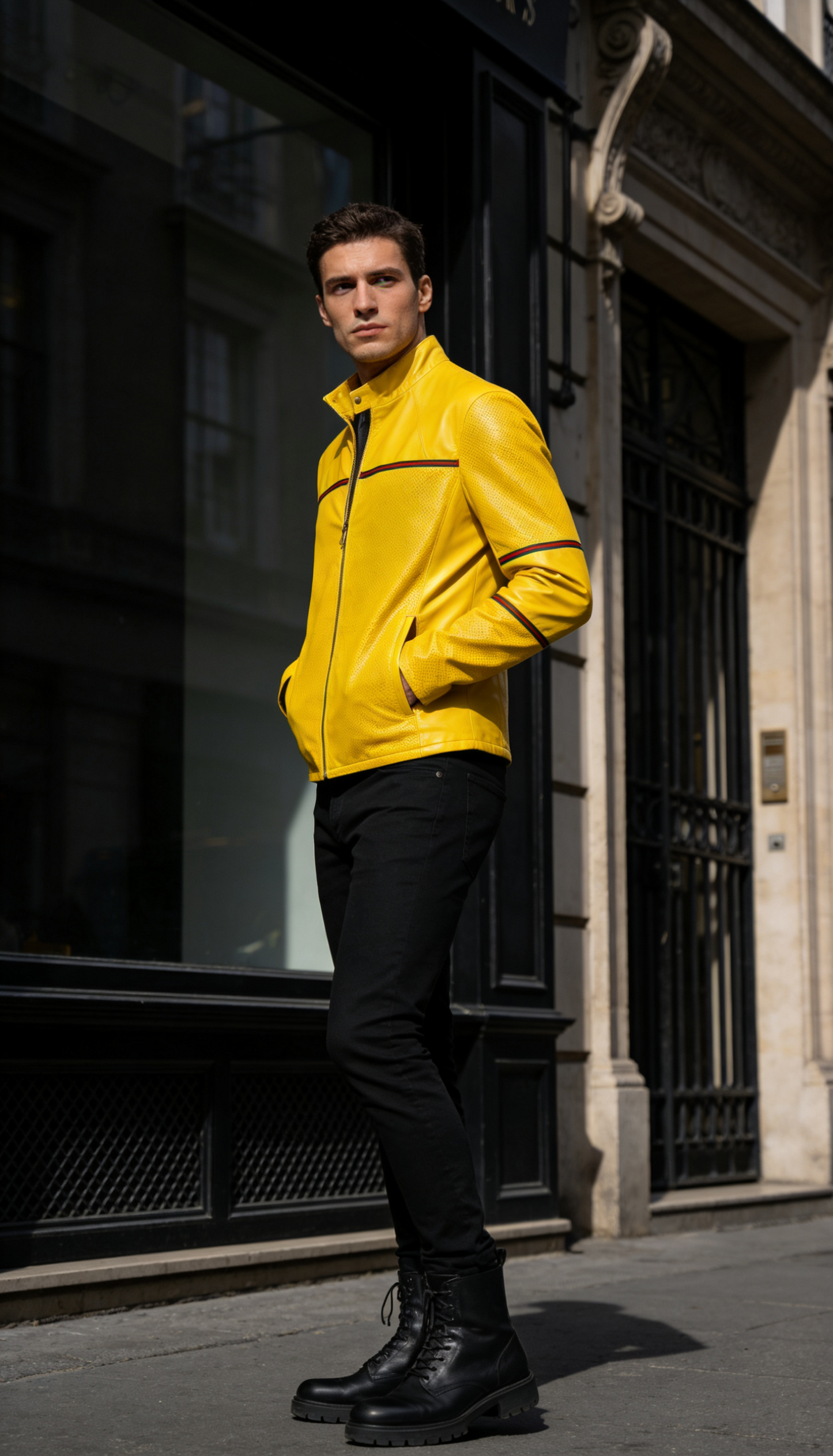 Reversible Yellow Leather Jacker for Men