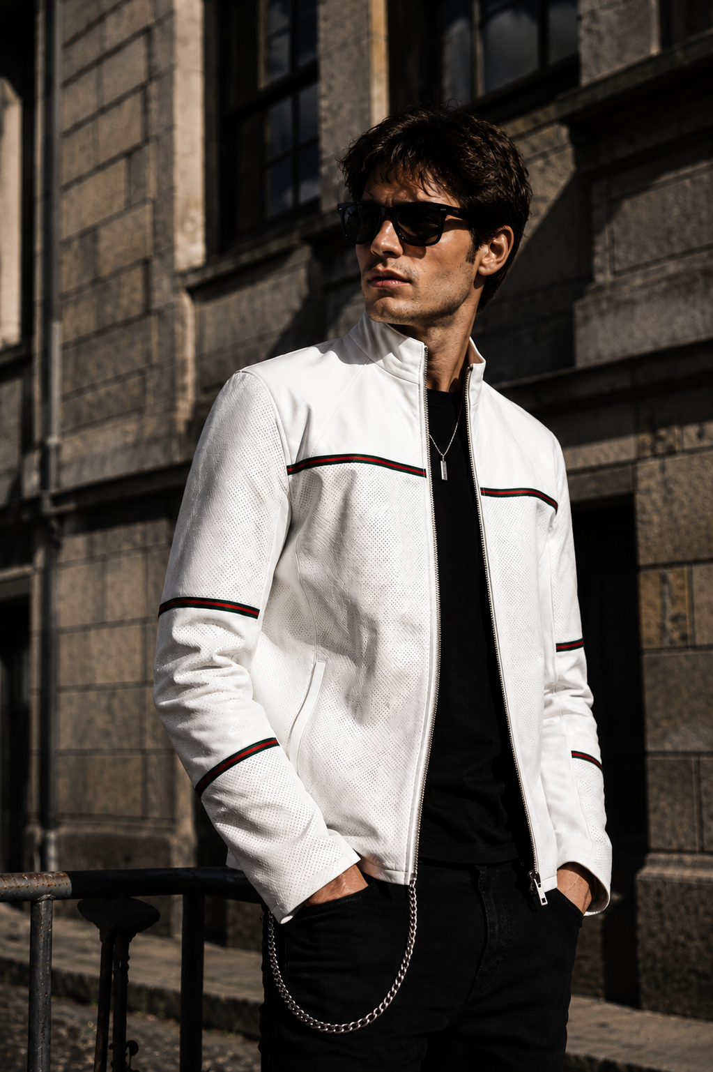 Reversible White Leather Jacket for Men