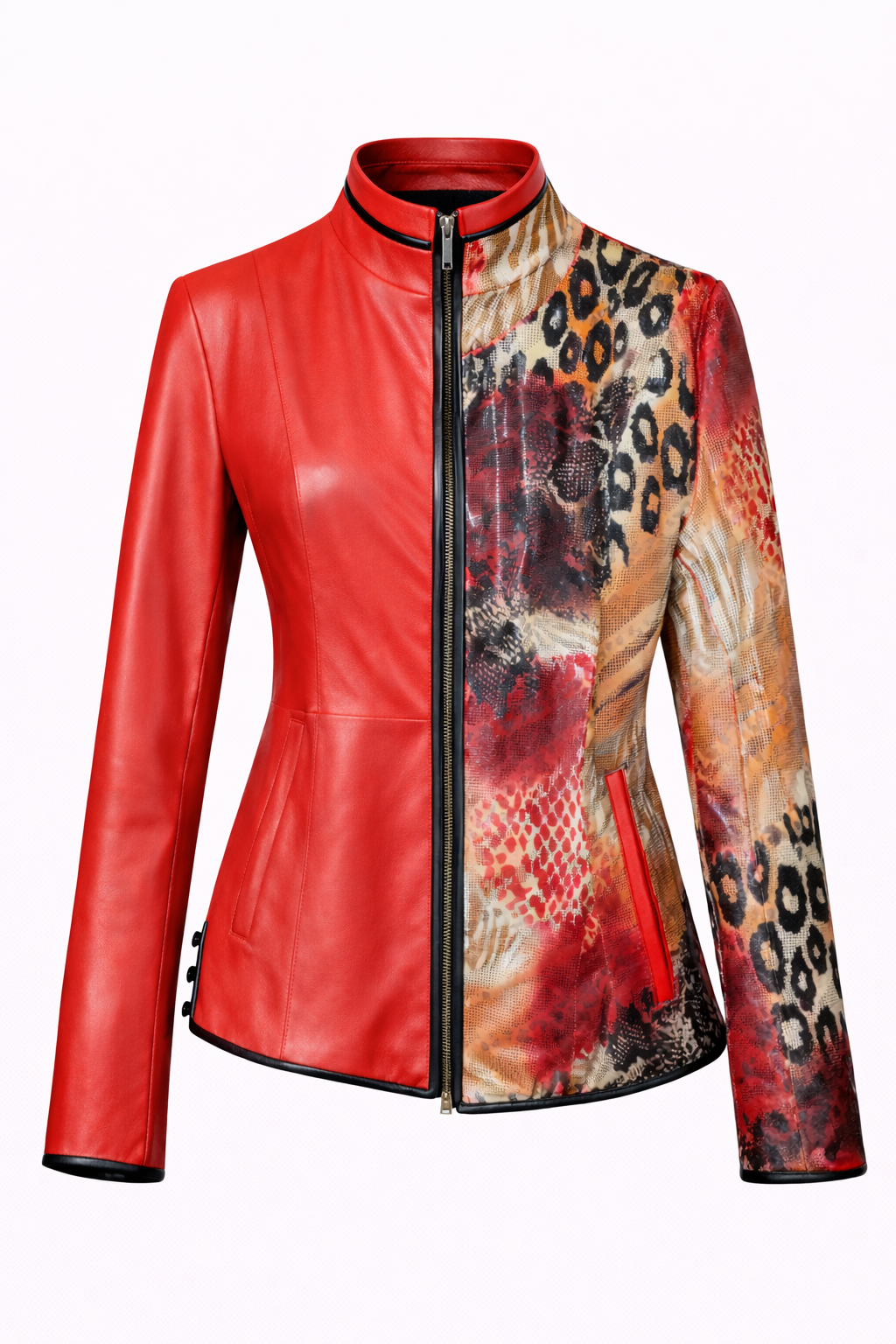 Reversible Red and Colorful Leather Jacket for Women