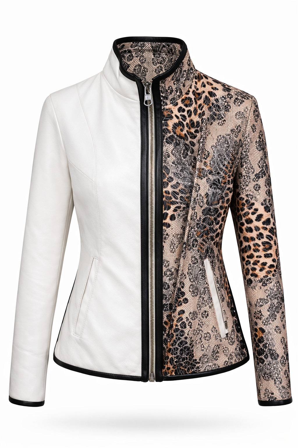 Reversible White and Colorful Leather Jacket for Women