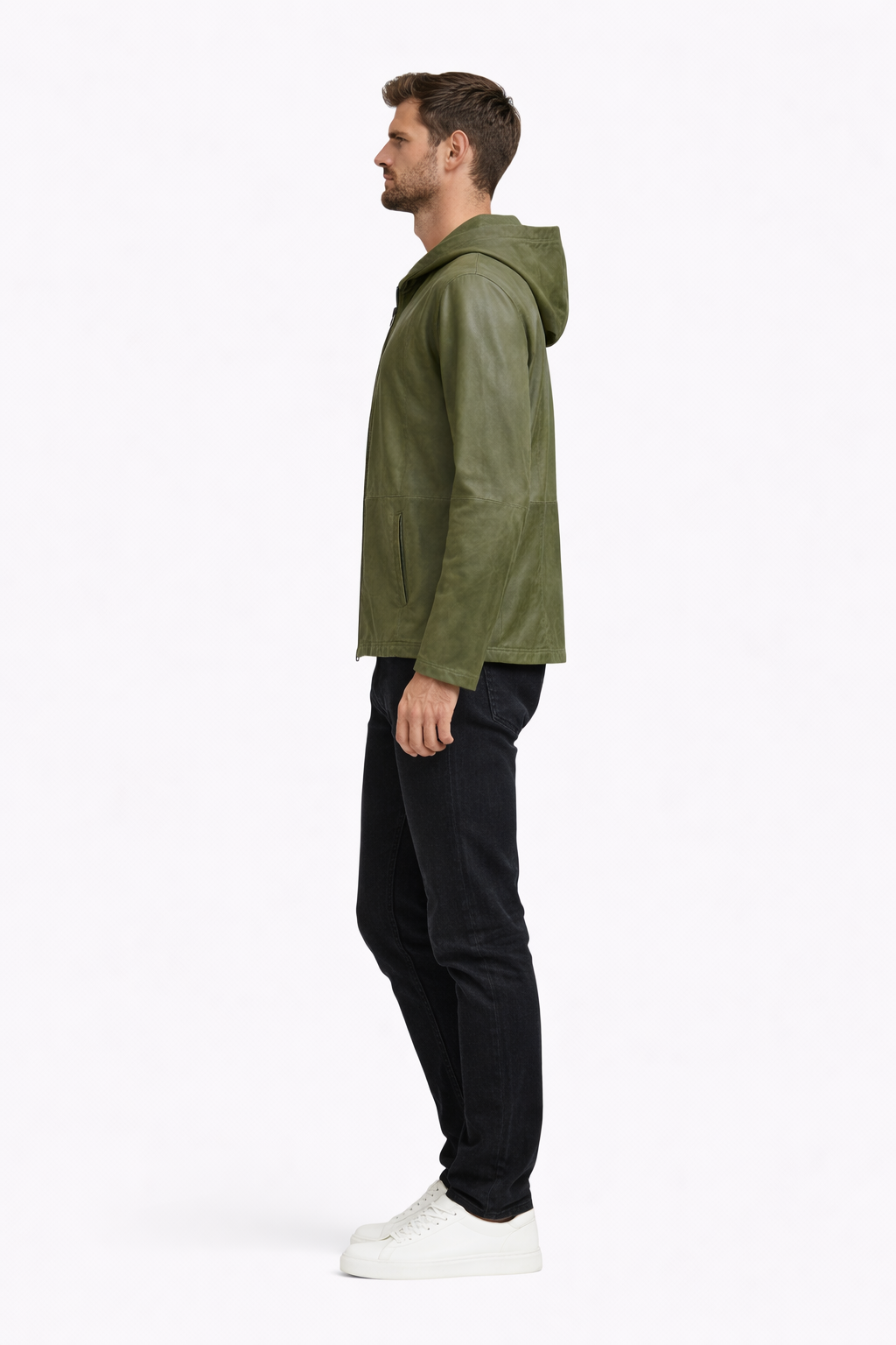 Reverseble Leather and Suede Hooded Jacket for Men