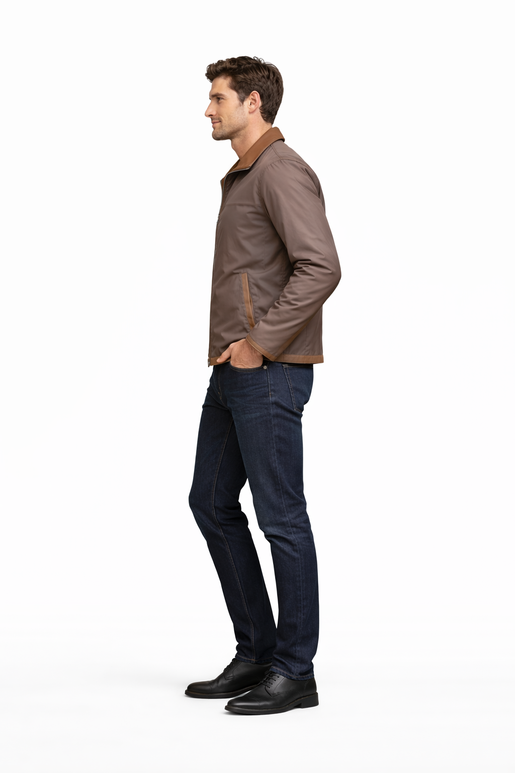 Reversble Lamb Leather and Windproof Fabric Brown Jacket for Men