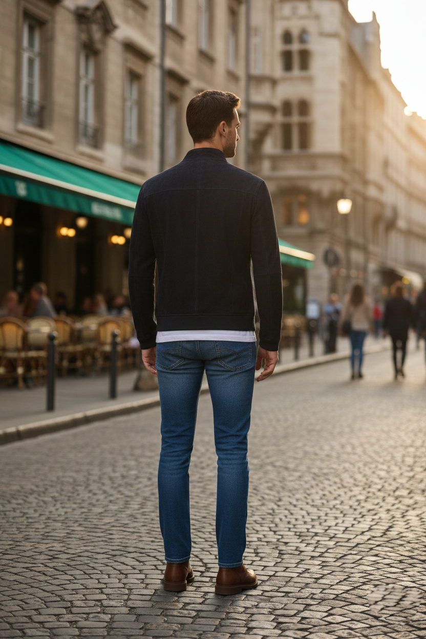 Reversible Lamb Leather and Suede Dark Navy Jacket for Men