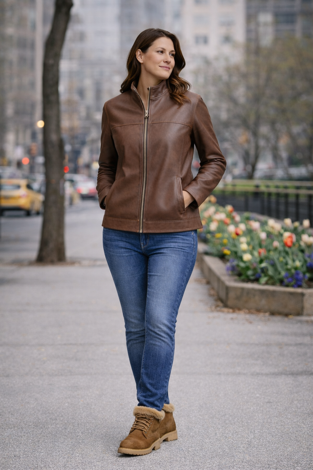 Reversible Lamb Leather and Suede Brown & Beige Jacket for Women