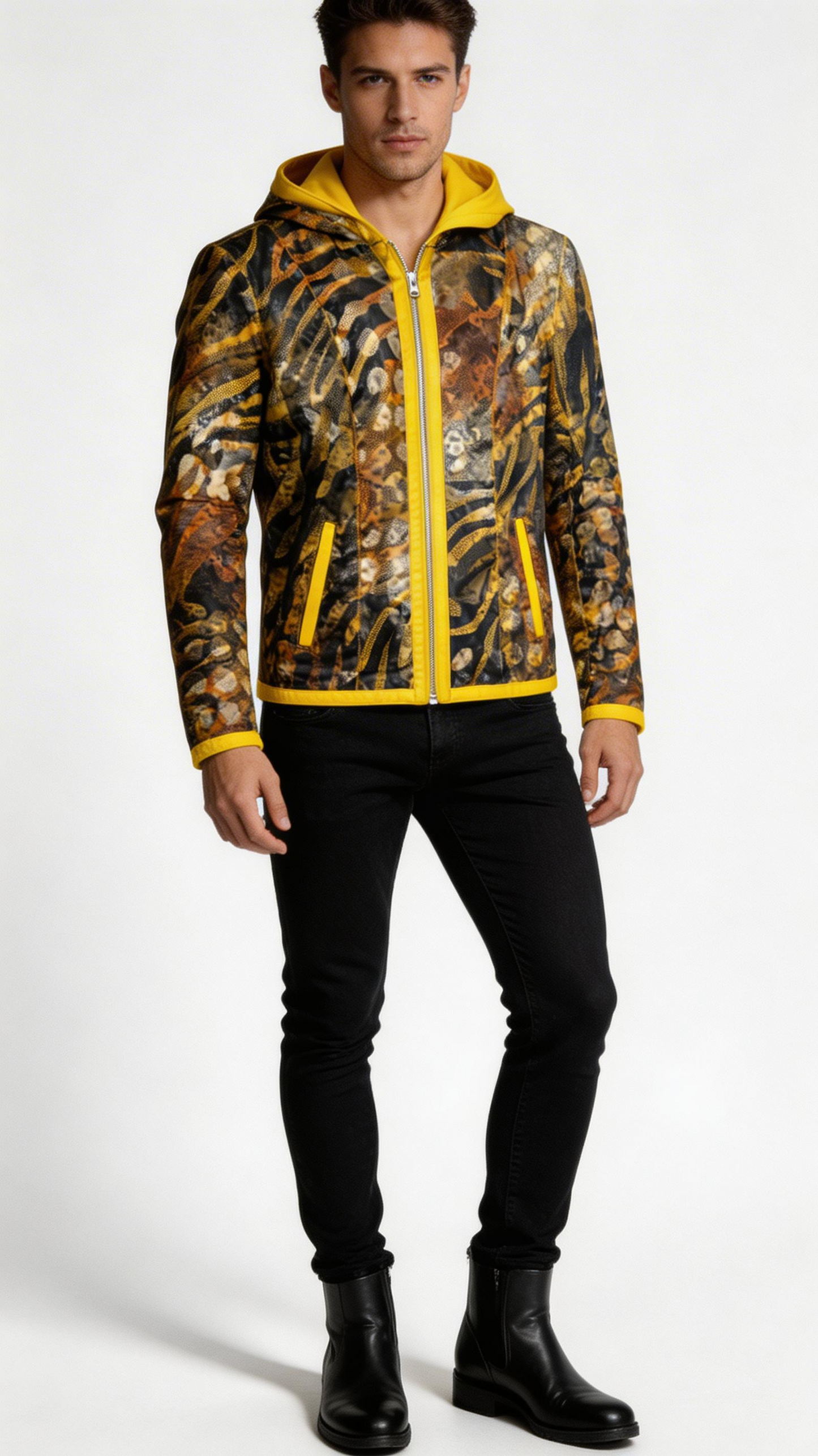 Reversible Lamb Leather Yellow Jacket for Men
