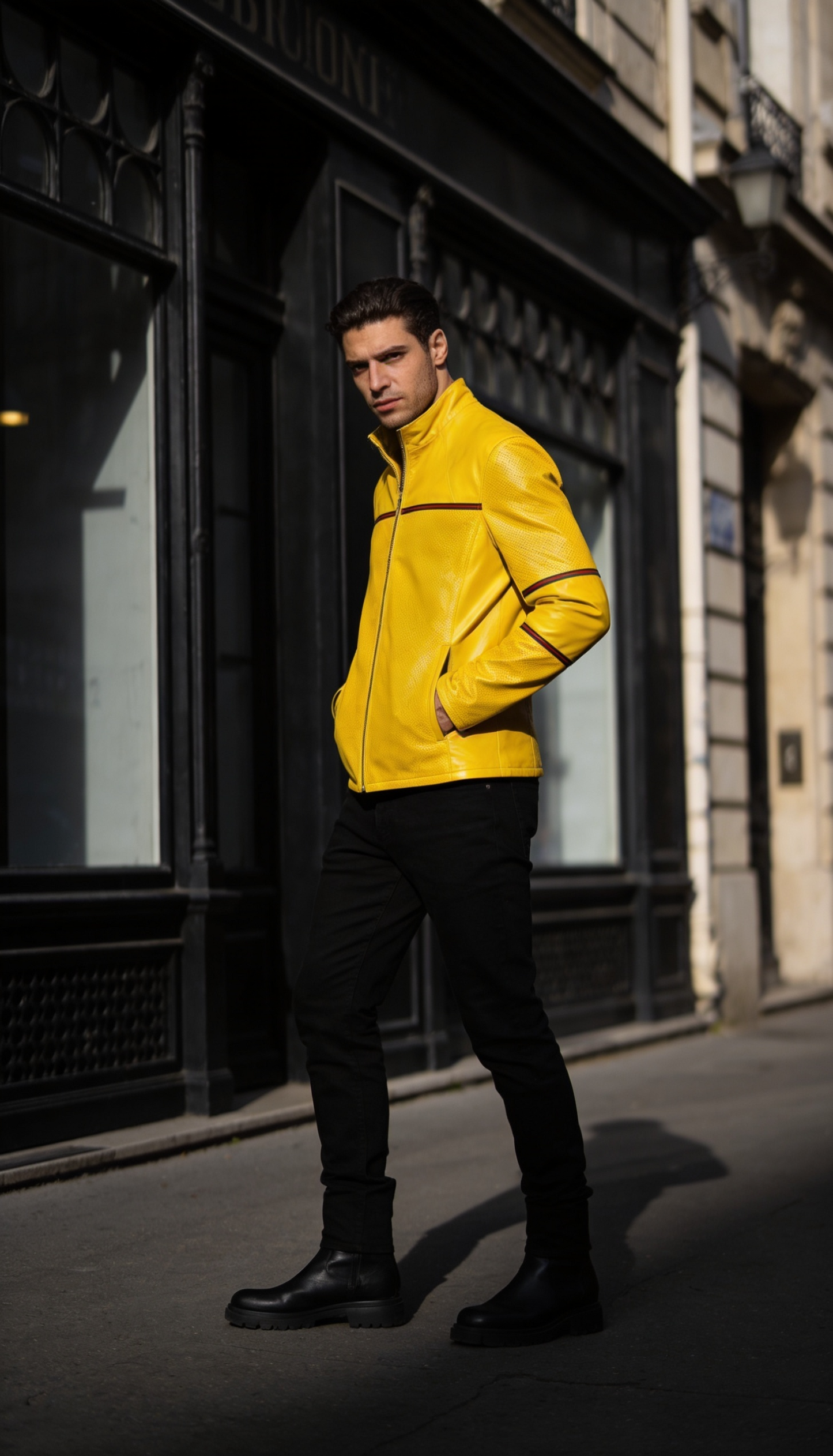 Reversible Yellow Leather Jacker for Men
