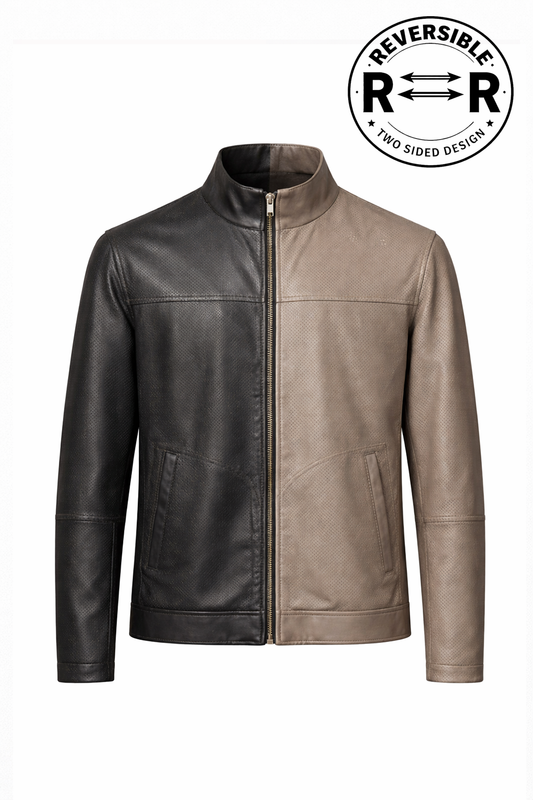 Reversible Dark Brown and Beige Suede Leather Jacker for Men