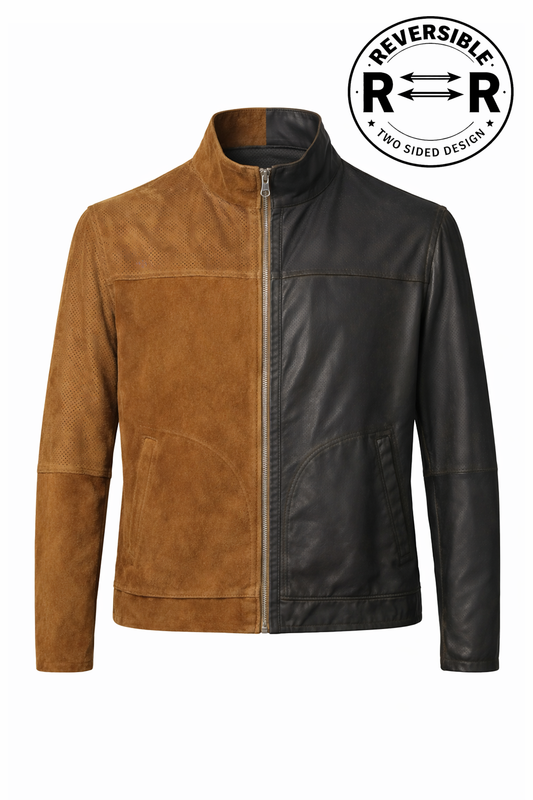 Reversible Brown and Black Suede Leather Jacket for Men