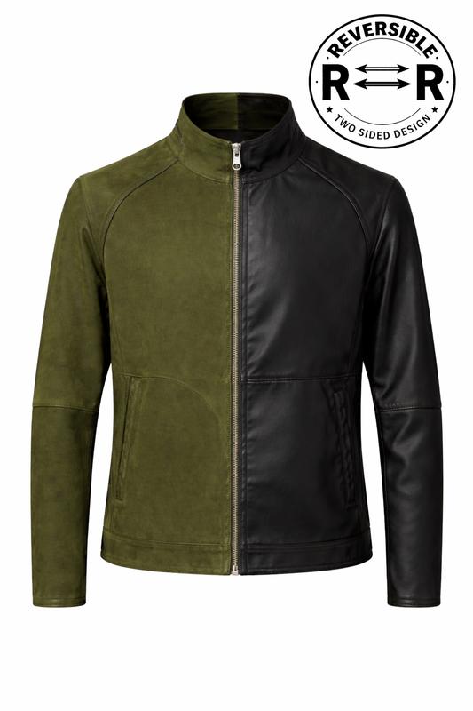Reversible Black & Khaki Suede and Leather Jacket for Men