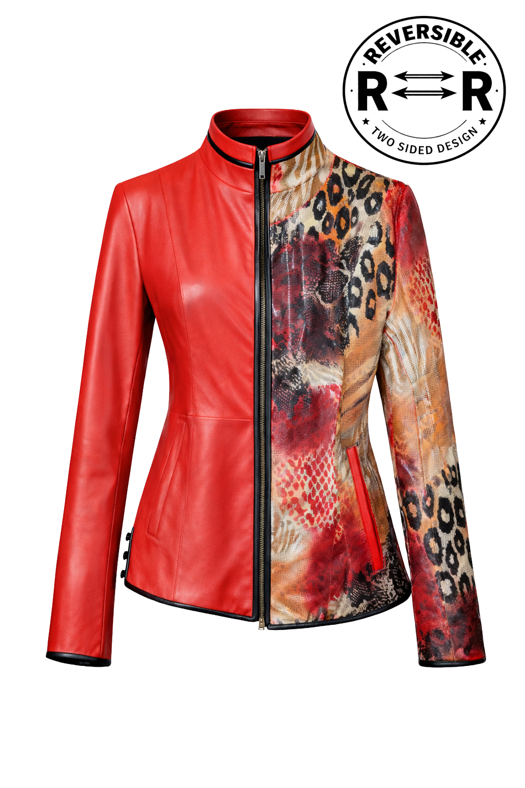 Reversible Red and Colorful Leather Jacket for Women