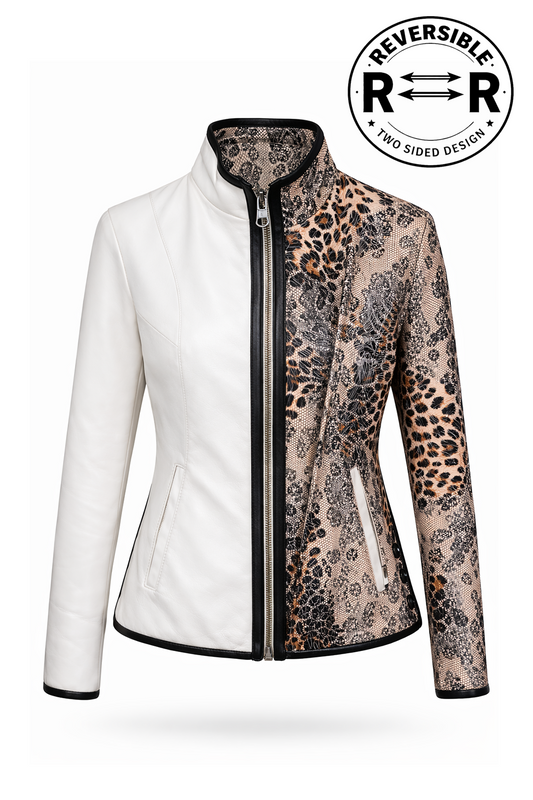 Reversible White and Colorful Leather Jacket for Women
