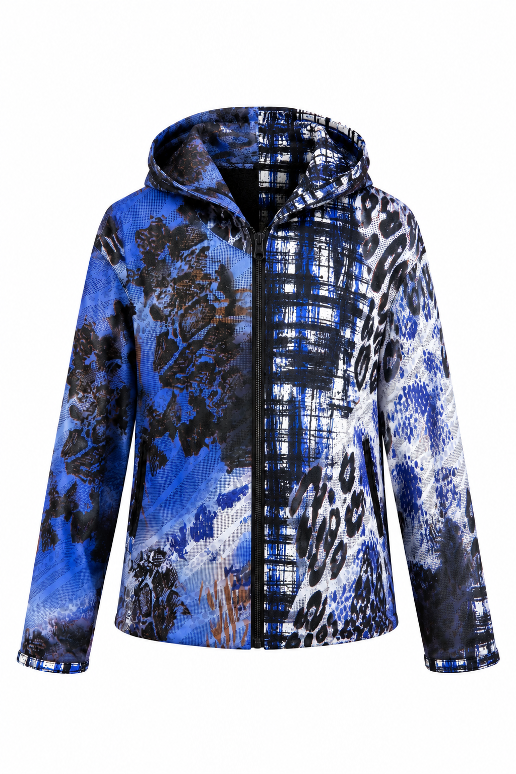 Reversible Digital Printed Leather Suede Hooded Jacket for Women