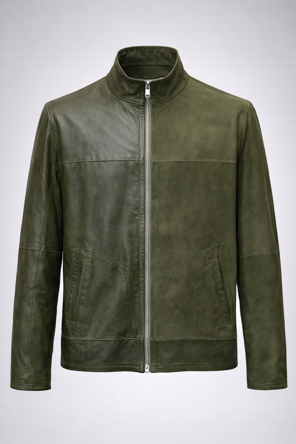 Reversble Lamb Leather Khaki Suede and Leather Jacket for Men