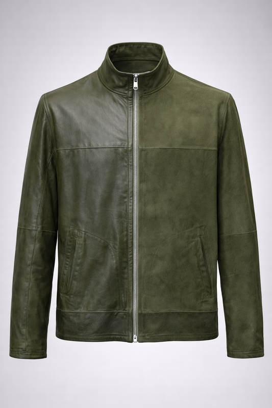 Reversble Lamb Leather Khaki Suede and Leather Jacket for Men