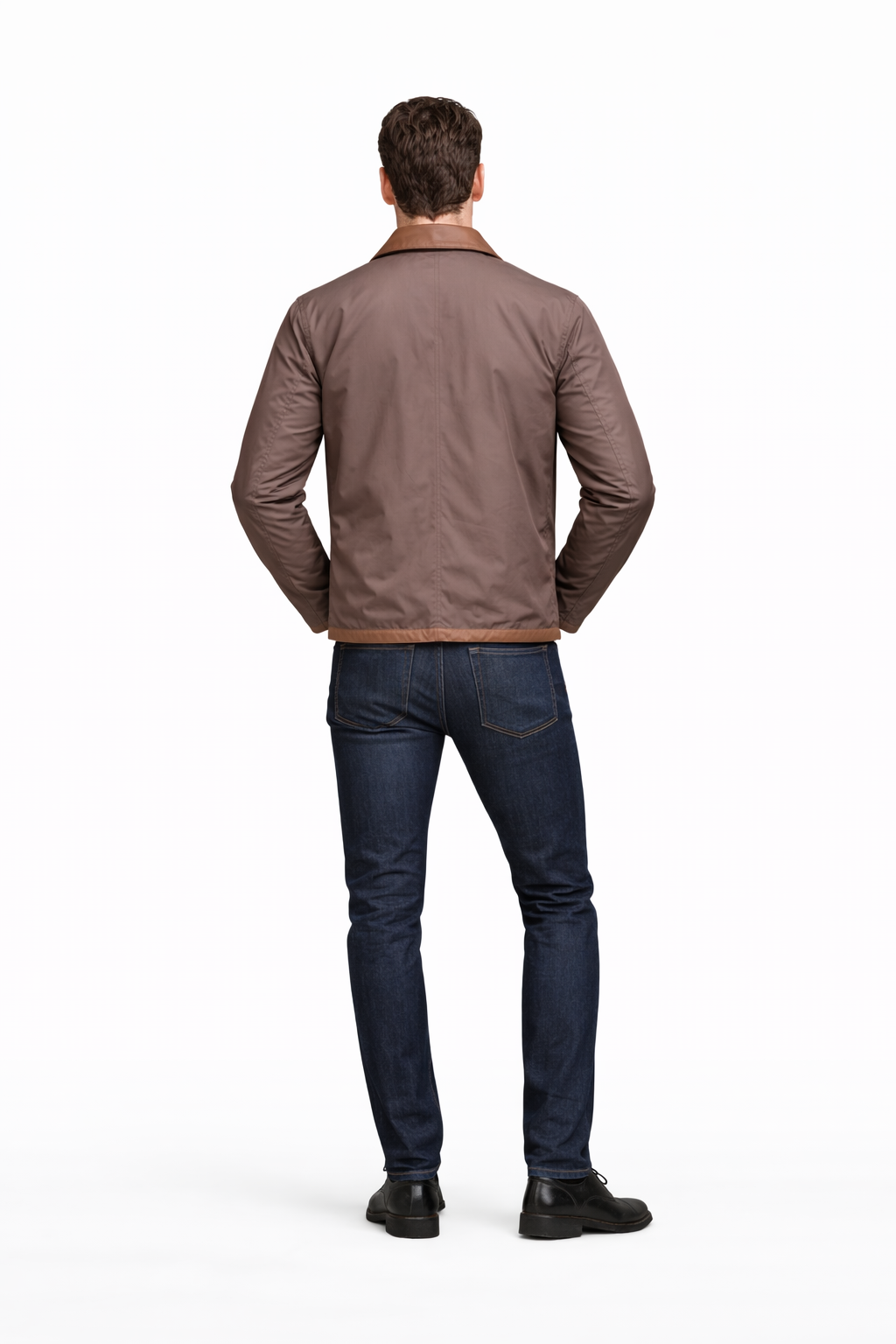 Reversble Lamb Leather and Windproof Fabric Brown Jacket for Men