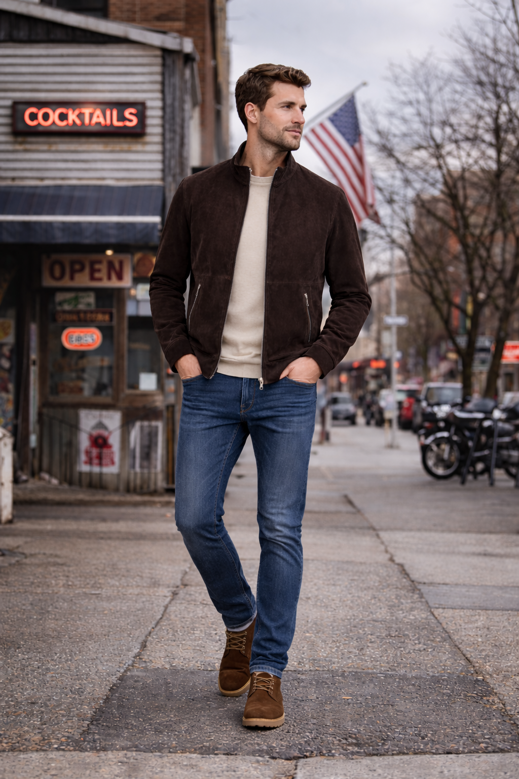 Reversible Lamb Leather Suede Drak Brown Jacket for Men